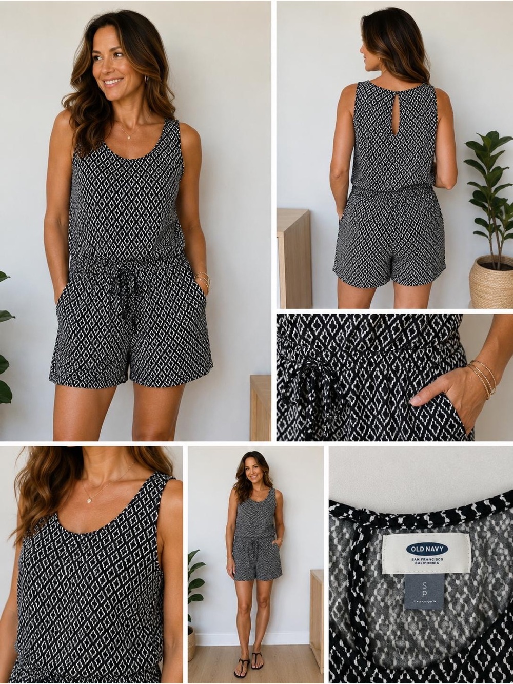 Old Navy Black and White Printed Romper